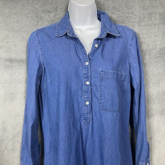 Old Navy Chambray Shirt Dress Popover Long Sleeve S Blue M - Picture 4 of 16